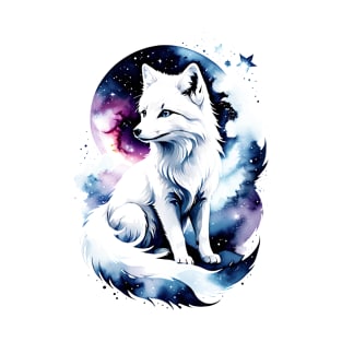 Arctic Fox in Nebula T-Shirt