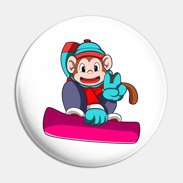 Monkey at Snowboarding with Snowboard Pin by Markus Schnabel