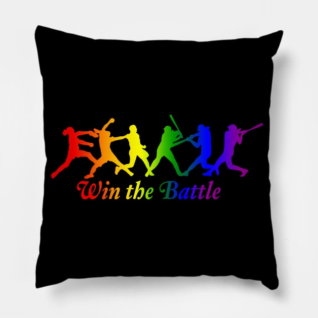 Win the Battle Fastpitch Softball PrideLGBTQ Equality Pillow by TeeCreations