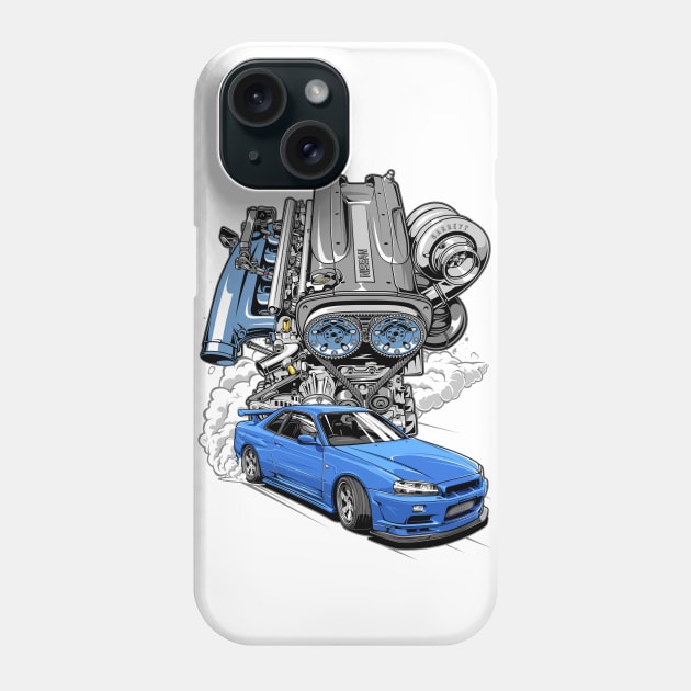 RB26 Turbo Skyline R34 Phone Case by racingfactory