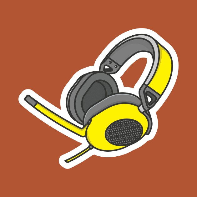 Communication Headphone Device Sticker vector illustration. technology object icon concept. Customer service or gamer headphone with microphone sticker design logo with shadow. by AlviStudio