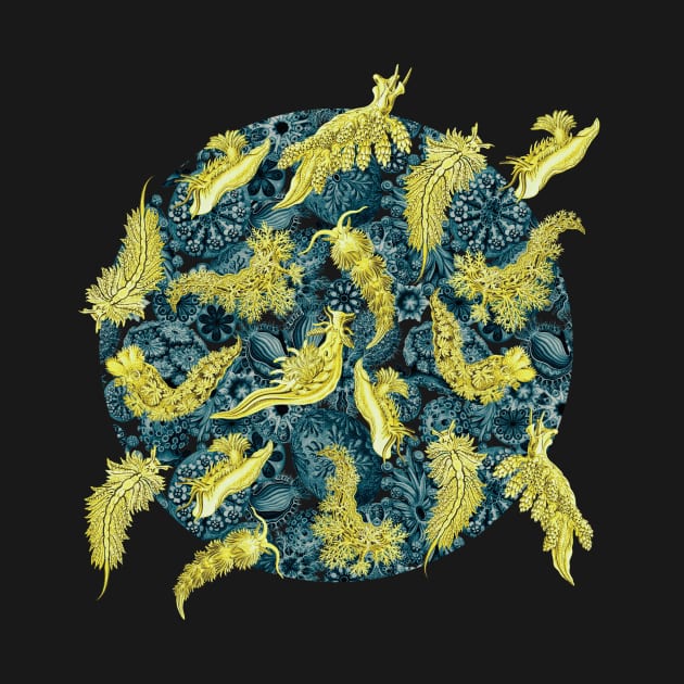 Ernst Haeckel Yellow Nudibranch on Cerulean Sea Squirts by Scientistudio