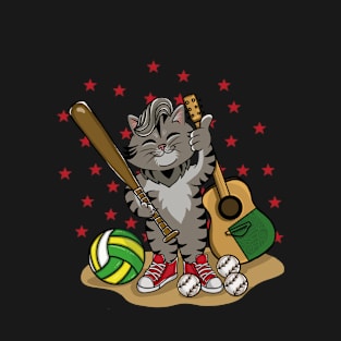 Cute cat player and musician T-Shirt