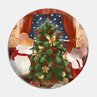 Cottagecore Mice Decorating Christmas Tree Pin