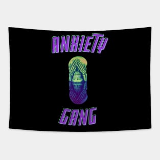 Anxiety Gang Skull covering eyes Tapestry