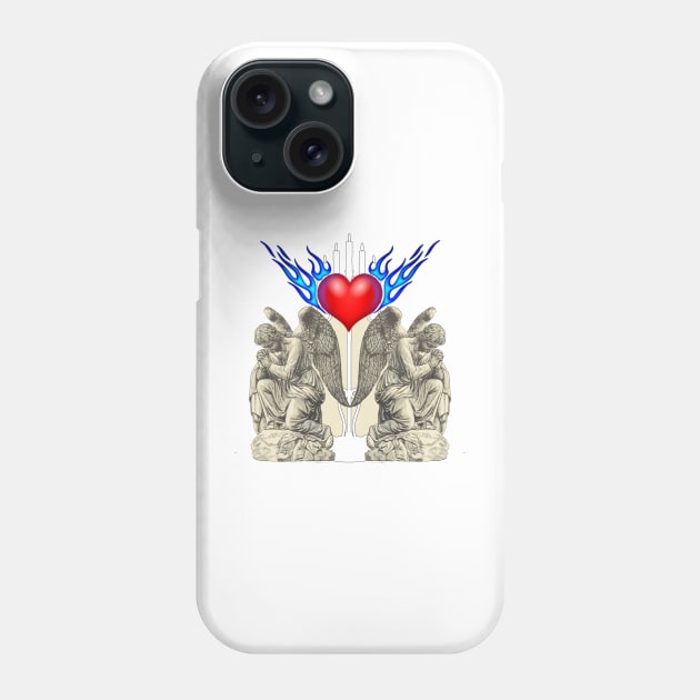 Holy heart with crying angels Phone Case by Marccelus