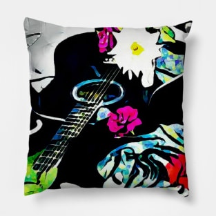 Rockstar's colorful artistic painted Guitar and Roses inspired in Hysteria album Pillow