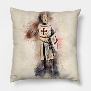 Knights Templar Warrior The crusader Watercolor Historic Fine Art Pillow