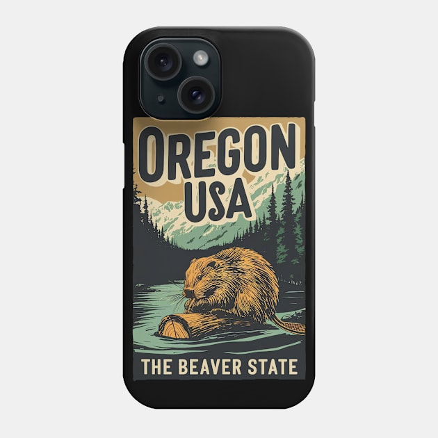 Vintage Retro Oregon USA Beaver Phone Case by AI Art Originals