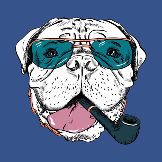 Hipster dog Bullmastiff breed in blue glassess with a pipe by amramna