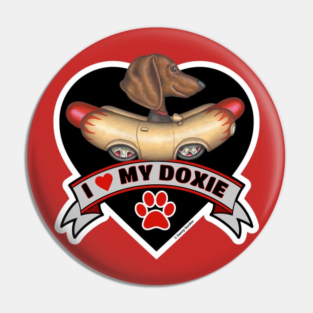 Funny Cute I Love My Doxie Dachshund Dog Heart Design Pin by Danny Gordon Art
