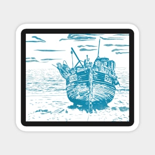 Linoprint Fishing Trawler Hastings Beach Magnet