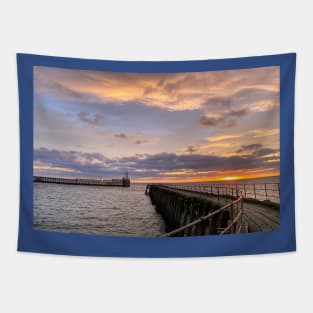 January Sunrise at the end of the pier Tapestry