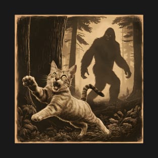 Funny Surprised Scared Cat With Sasquatsch Bigfoot T-Shirt