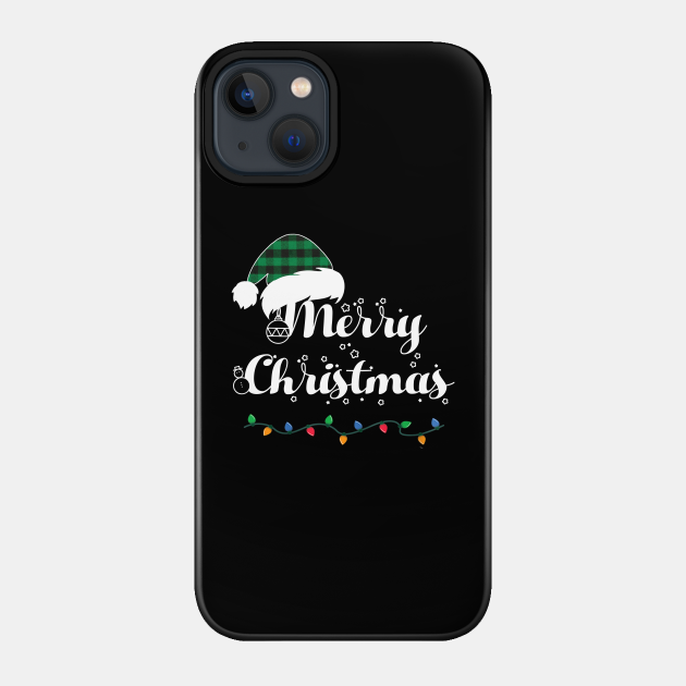 Merry Christmas Lights Santa Hat With Green Plaid Xmas Holiday - Merry Christmas - Phone Case