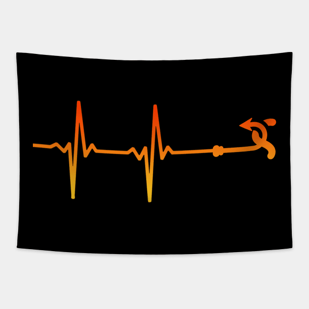 fishing hook heartbeat Orange Tapestry by Dolta