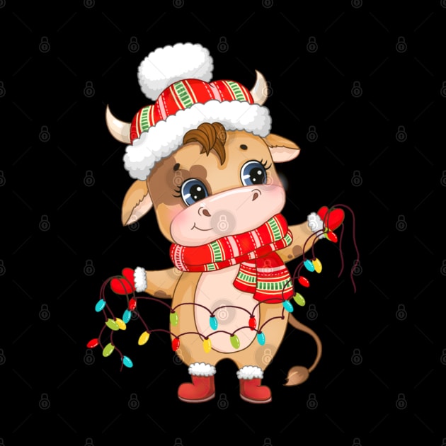 Christmas Scottish Cute Highland Cow Santa Hat Mistletoe Heifer by BaliChili