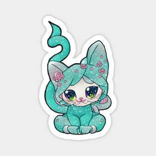 Cutest Kawaii Teal Kitten Magnet