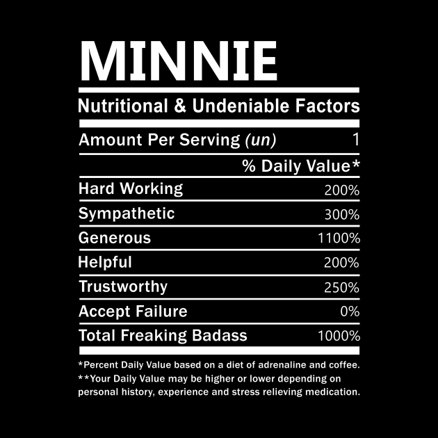 Minnie Name T Shirt - Minnie Nutritional and Undeniable Name Factors Gift Item Tee by nikitak4um