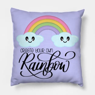 Create Your Own Rainbow with Kawaii Cute Clouds in Purple Pillow