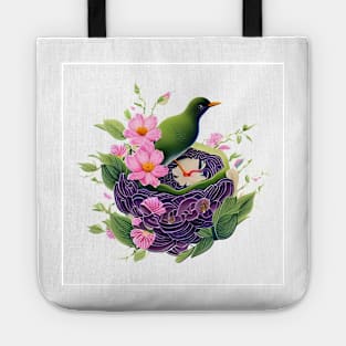 Bird in a Floral Nest - Adorable Wall Decor Tote