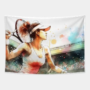 Artistic illustration of a woman playing tennis Tapestry