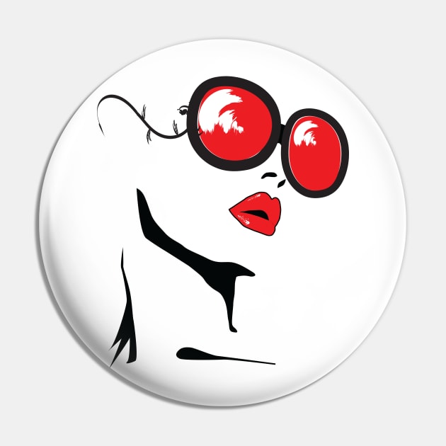 line art woman with red lips and red glasses Pin by medo art 1