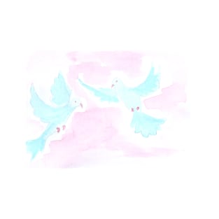Watercolor pair of pigeons, wedding art decoration, sketch. Illustration hand drawn modern T-Shirt