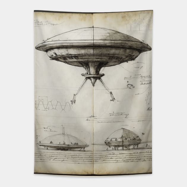 UFO Blueprint Tapestry by Trip Tank