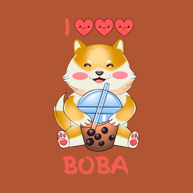 I Love Bubble Tea, Shiba Inu Drinking Bubble Tea, funny Japanese Sticker by Ken Adams Store