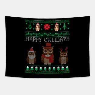 Funny Cute Owl Lovers Owl Ugly Christmas Sweaters Tapestry