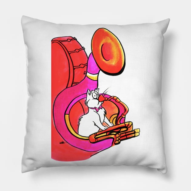 Tuba cat Pillow by AlexandraBowmanArt