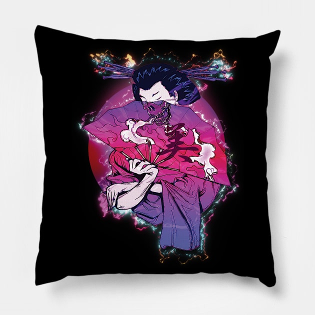 Geisha with fan Cyberpunk Pillow by Johan13