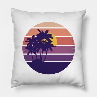 Retro Style Sunset Beach Palm Tree Pillow