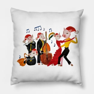 New Year's Tango of the Funny Pigs Pillow