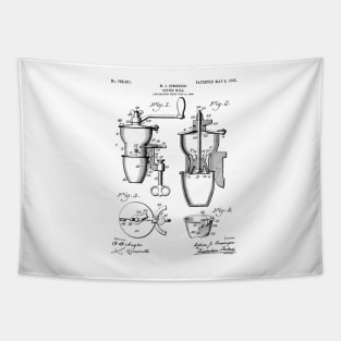 Coffee Mill Patent - Coffee Shop Art - Black And White Tapestry