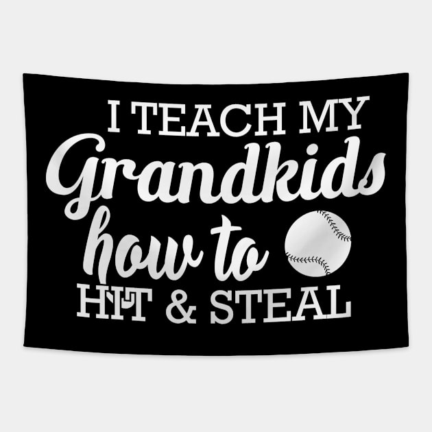 Baseball Grandma - I teach my grandkids how to hit & Steal Tapestry by KC Happy Shop