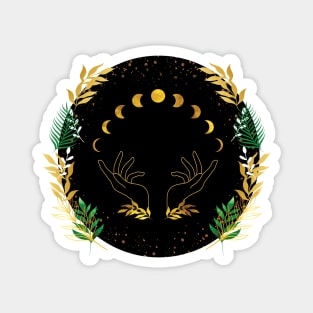 Gold Moon Phase Floral Magnet