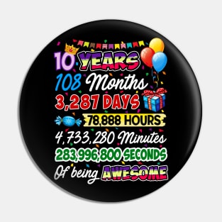 10 Years Old Being Awesome 10th Birthday Pin
