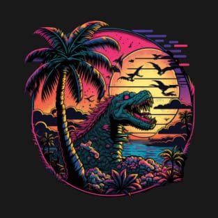 80s synthwave dinosaur T-Shirt