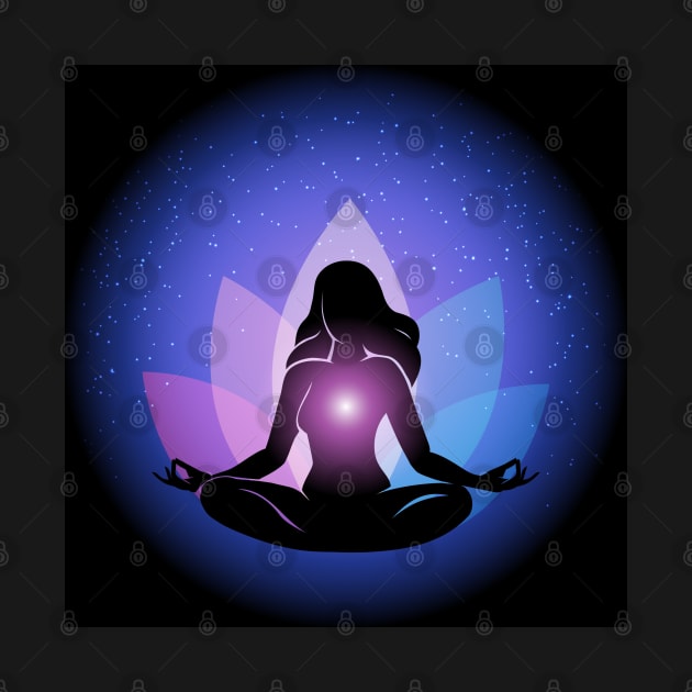 Silhouette of Woman in yoga lotus Pose by devaleta