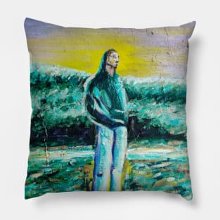 Sitting on a Rock painting Pillow