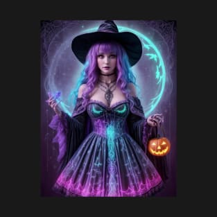 Halloween Spooky Neon Black Magic Witch T-Shirt