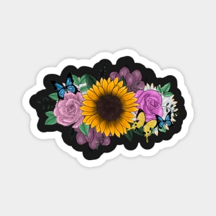 Sunflower and Flower Assortment with Butterflies Magnet