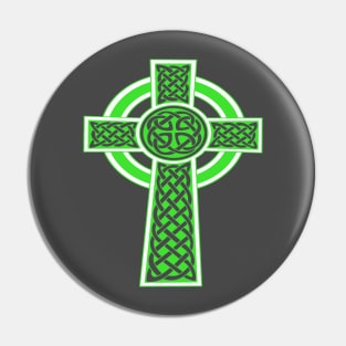 Ornamental Celtic High Cross Decorative Knotwork Green and White Pin