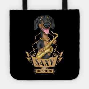 Cute Musical Doxie Dog with saxophone on Saxy Dachshund Dog Tote