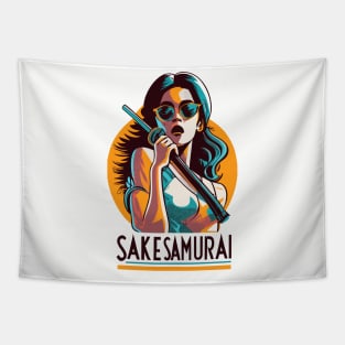 Sake Samurai Japan - Japanese Vintage Food Art Tapestry