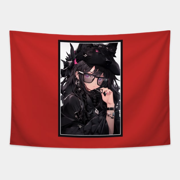 Aesthetic Anime Girl Pink Rosa Black | Quality Aesthetic Anime Design | Premium Chibi Manga Anime Art Tapestry by AlNoah