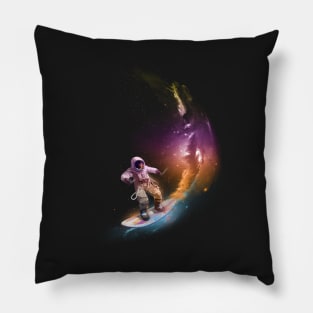 Astronaut surfer surfing in space with a surfboard. Pillow