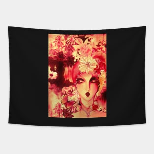 rouge red 70s collage deco art print face Tapestry